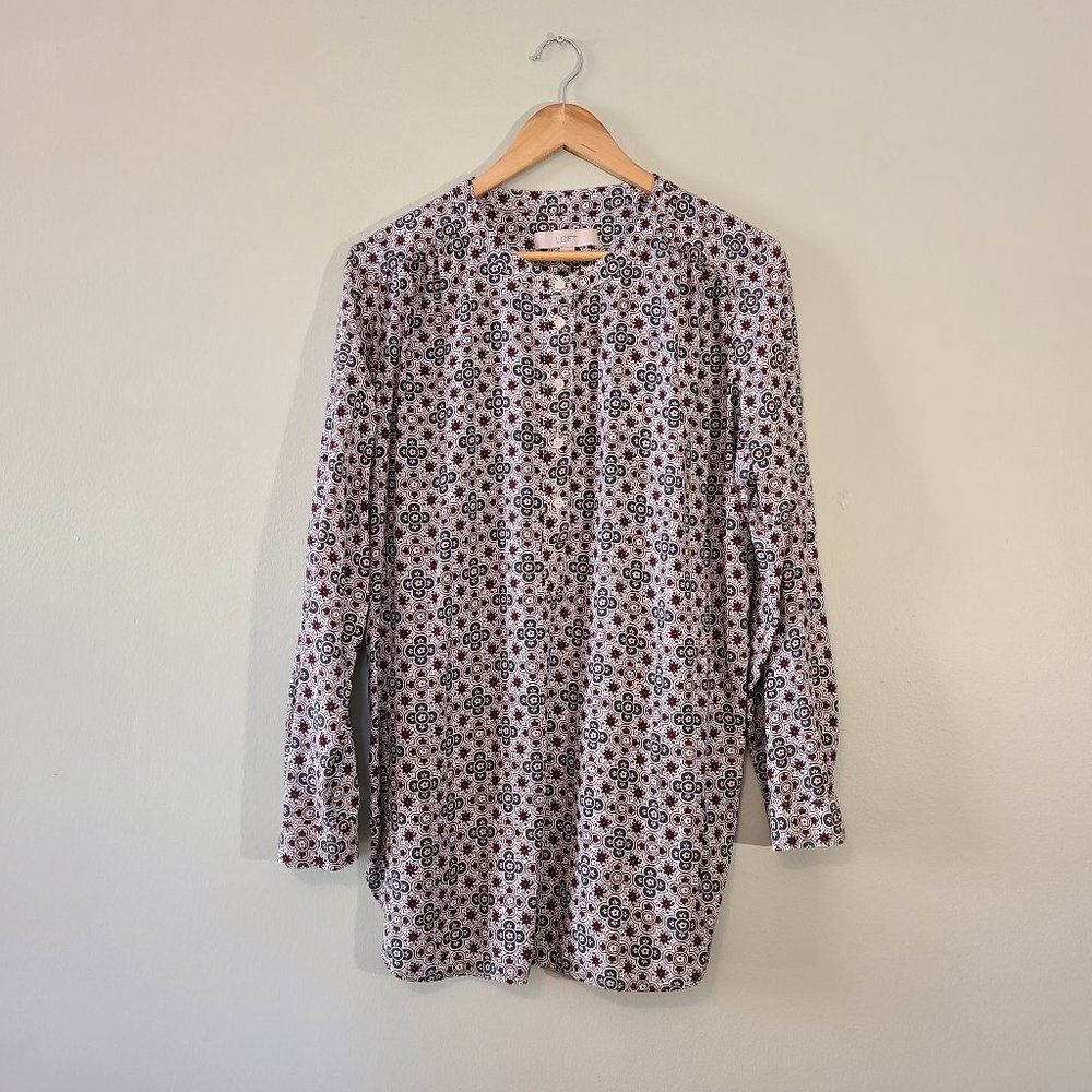 LOFT by Ann Taylor Business Casual White Blouse with Pattern